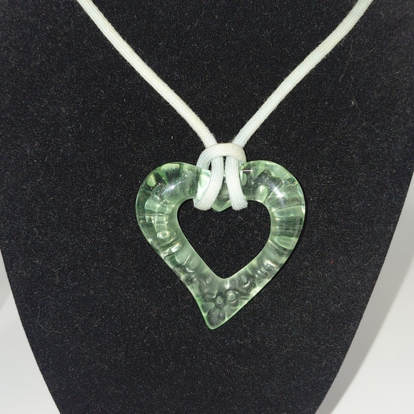 Baccarat Jewelry - Baccarat Open Heart Necklace Pendant Pale Green Crystal Glass Matte GUC